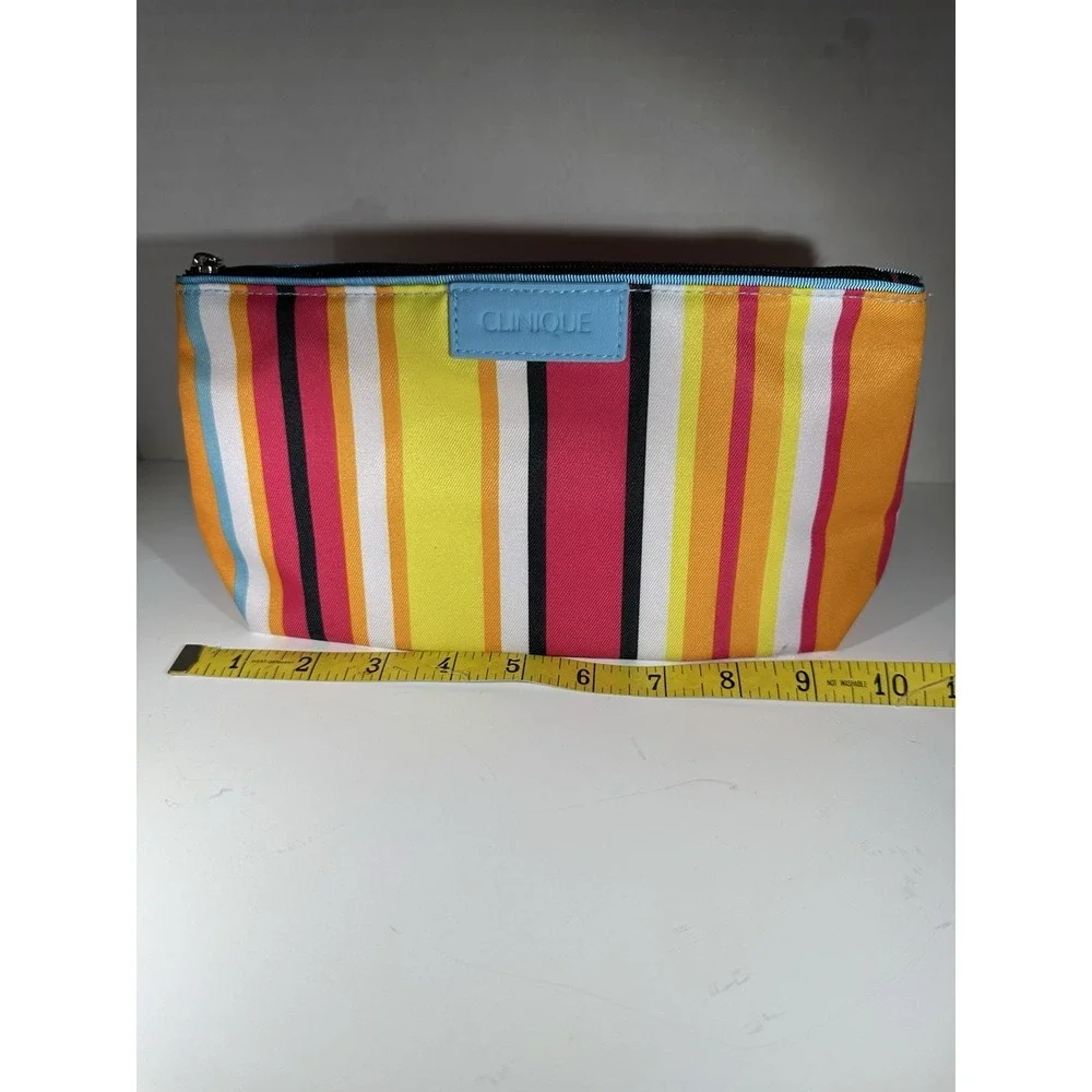 Clinique Cosmetic Pouch – Multicolor Striped Makeup Bag Chic Colorful